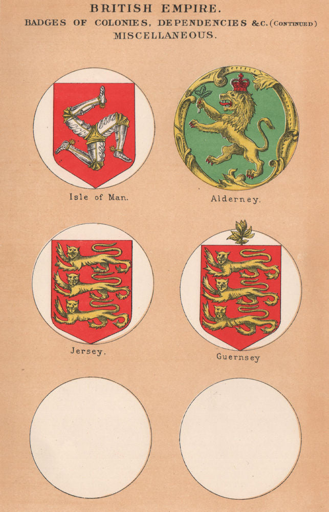 BRITISH DEPENDENCIES FLAGS. Isle of Man. Alderney. Jersey. Guernsey 1916 print